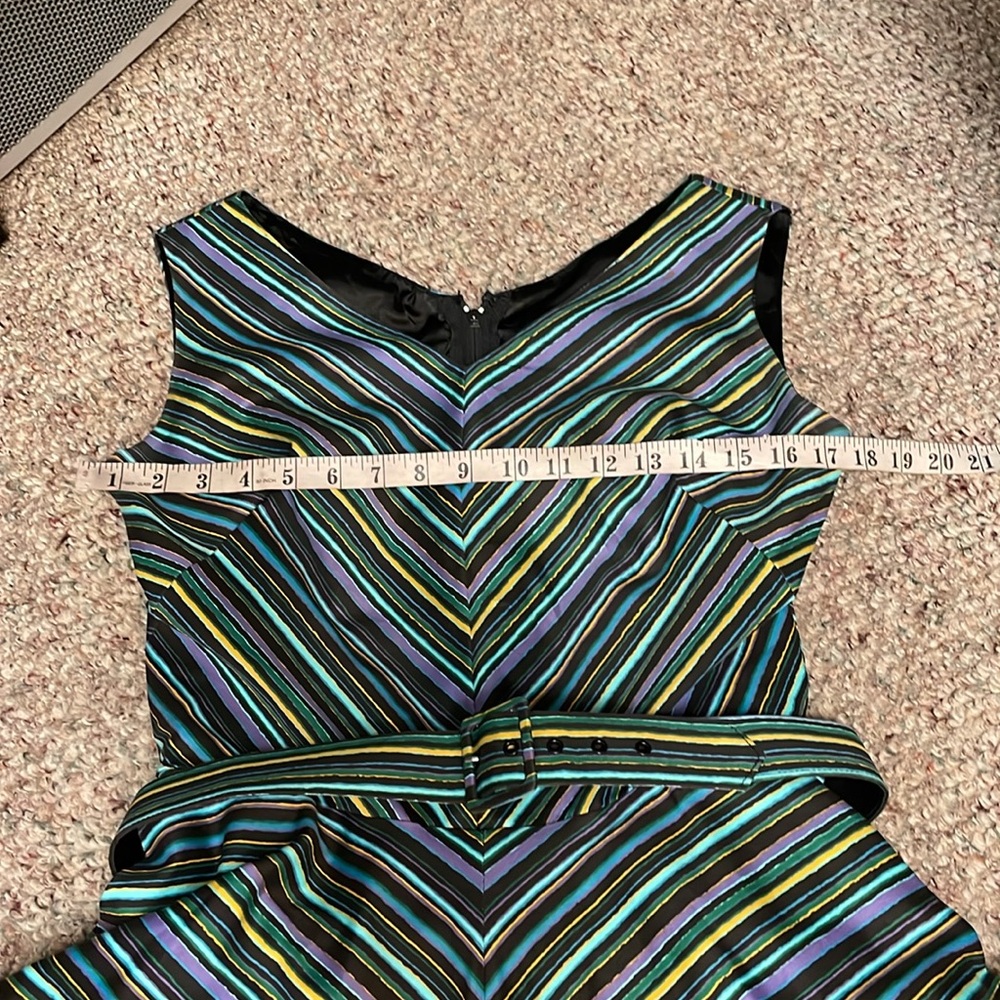 Pinup Couture Black Striped Fit & Flare Dress with Green and Blue Accents - Picture 6 of 12